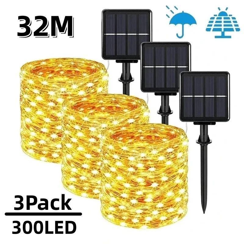 7m/12m/22m/32m LED Solar Light Outdoor Garden Fairy String Light Led Twinkle Waterproof Lamp for Christmas Patio Tree Party