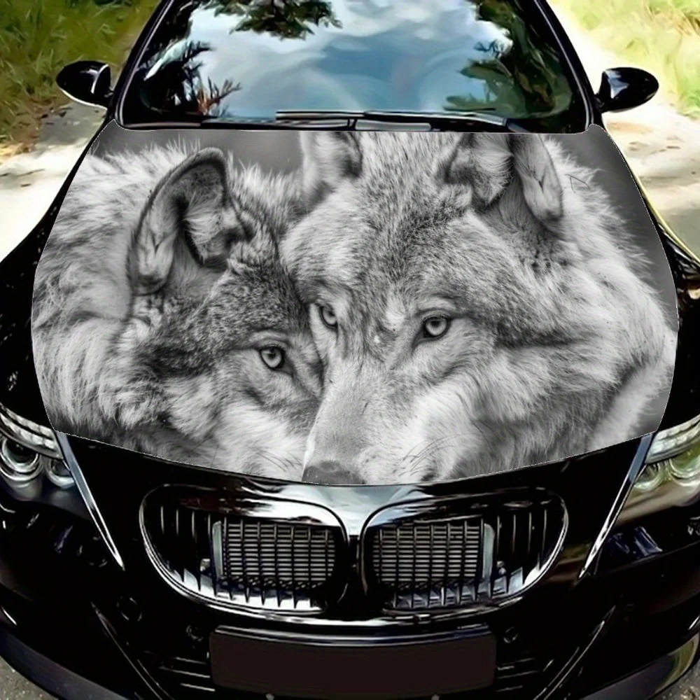 

Snuggling Gray Wolves Animal Car Hood Wrap Color Vinyl Sticker Truck Graphic Bonnet Auto Accessories Decoration Decal Gift