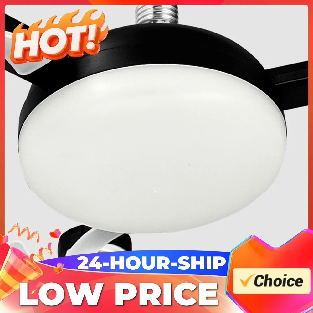 E27 Dimmable LED Screw In Ceiling Fan Lamp 3-Speed 2 In 1 Hanging Fans Silent Electric Cool Blower for Dining Room Living Room