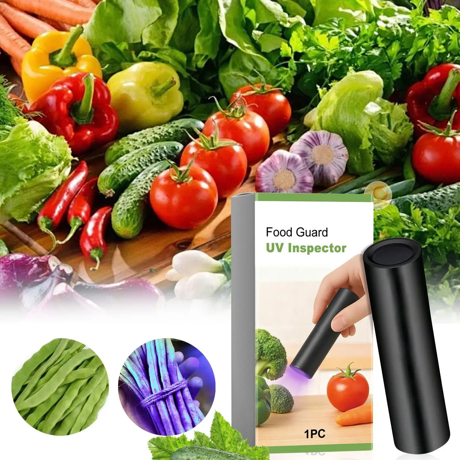UV Flashlight Vegetable Inspection Food Safety Tool Portable Handheld Food Guard UV Inspector Professional Quality Check Light