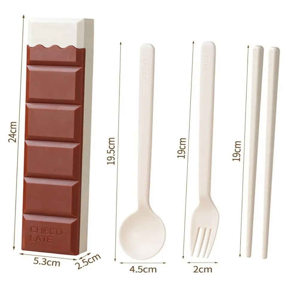 Cartoon Chopsticks Spoon Set Plastic with Box Chocolate Tableware Set Food Grade Tableware Set