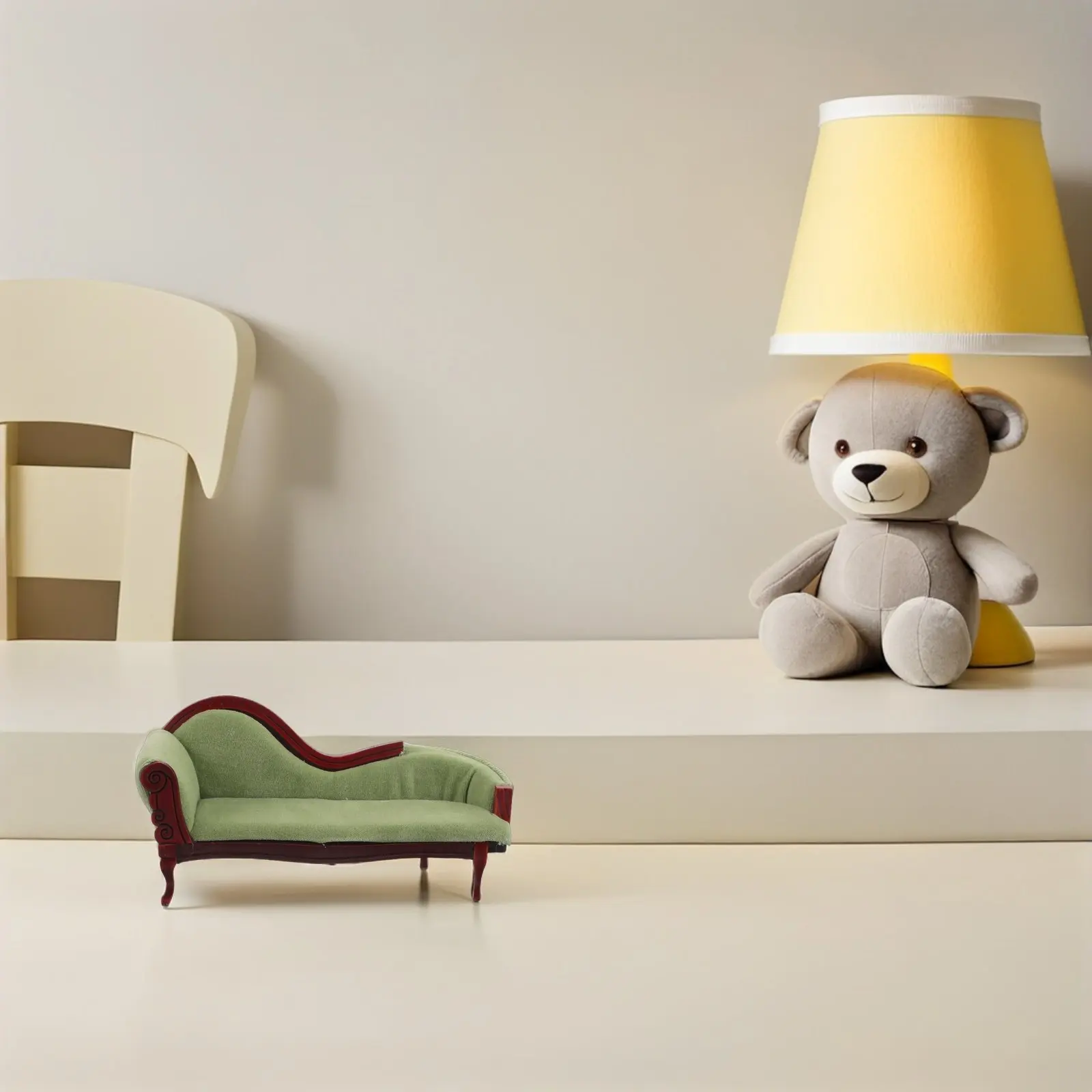 

1:12 Scale Mini Chaise Lounge Realistic Upholstered Couch Vintage Mini Furniture for Dollhouse Interior Decoration