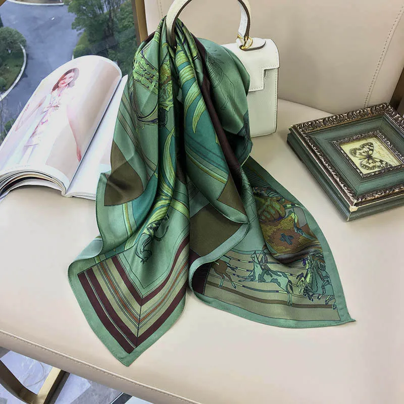 

Silk Scarf 65CM Hand Rolled Bandana Shawls Luxury Women Head Hair Neck Decoration Lover Christmas Gift