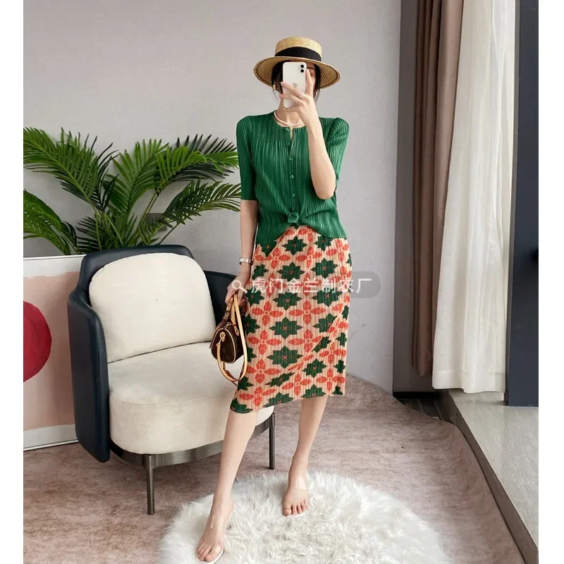 

Pleats Pleated Printed Skirt Women Vintage Floral Short High-waisted Thin Versatile Medium-length Skirt Spring Summer New