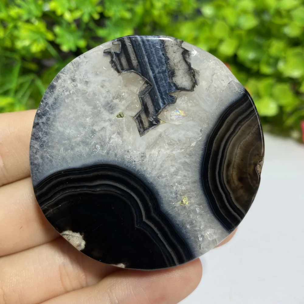Natural Black Agate Circle Slice Polished Reiki Healing Stone Mineral Specimen Home Room Decor Gift view 3