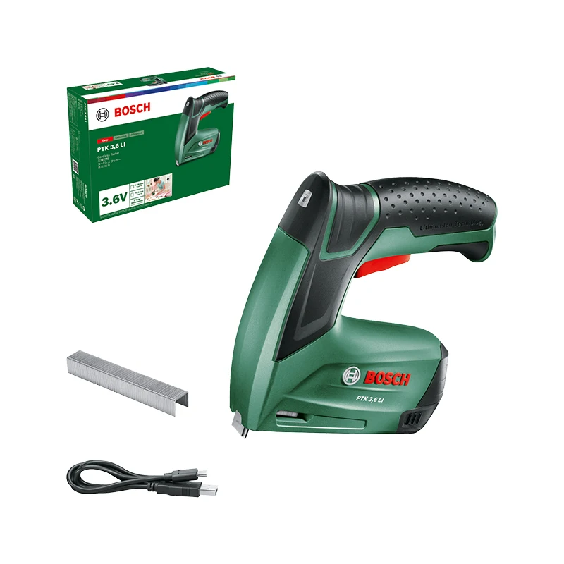 Bosch PTK3.6 Li Cordless Rechargeable Staple Gun, Visible Staple Window, 400 Shots Per Charge for Paper & Booklet Binding