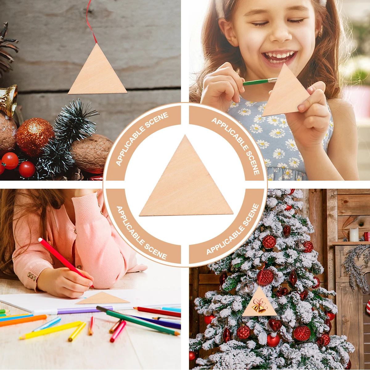 

60Pcs Wooden Triangle Slices Unfinished Craft Supplies for DIY Home Decor Painting Wood Pieces Crafts Accessories