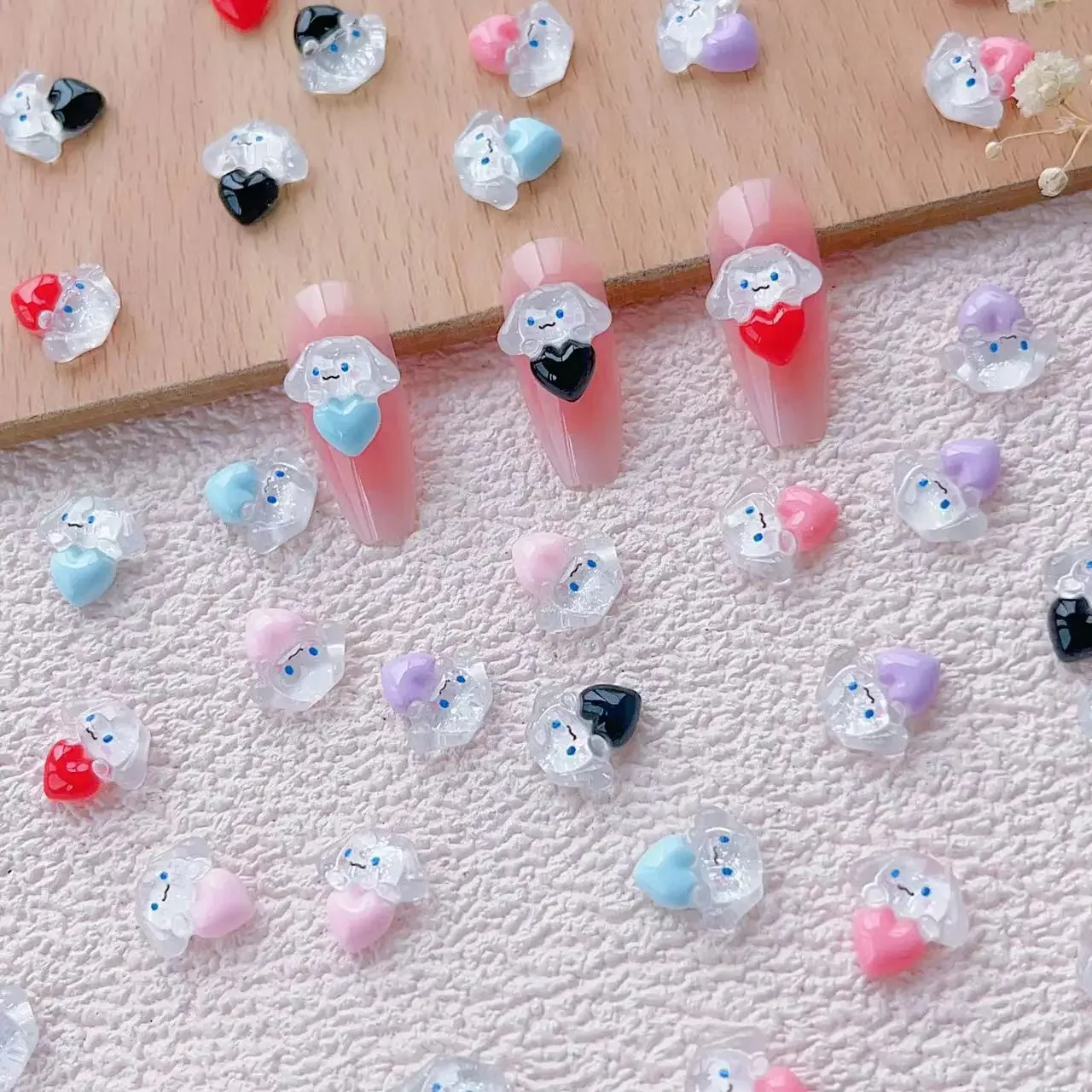 20Pcs Adorable Nail Decorations with Cute Dog and Heart-shaped Designs