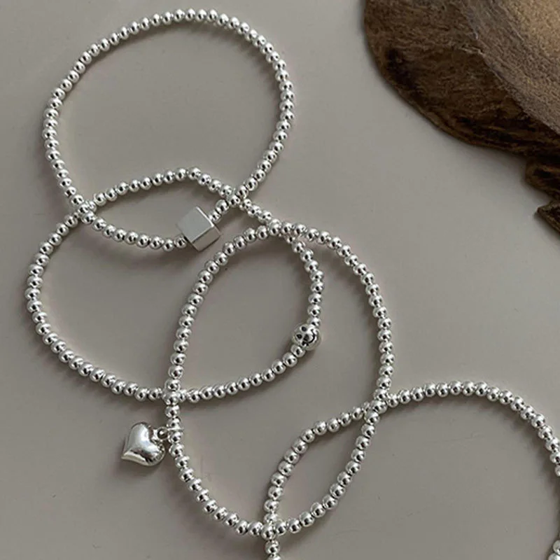 925 Sterling Silver Bracelets for Women Men String Accessories Trend Vintage Simple Geometric Heart Pendant Party Jewelry Gift