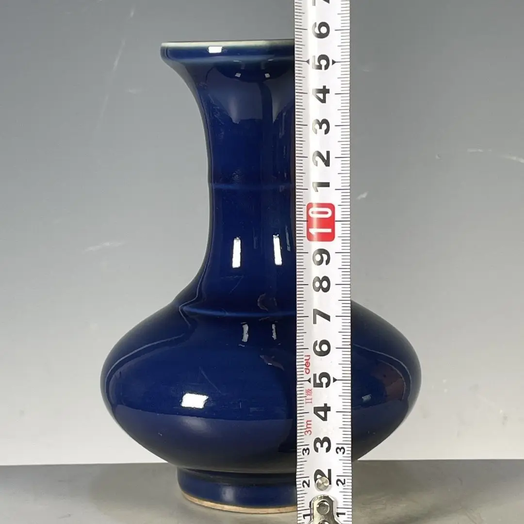 Old Porcelain Shangping Reward Vase,Full Sacrificial Ji Blue Monochrome Glaze with Distinct Antique Aging Traits