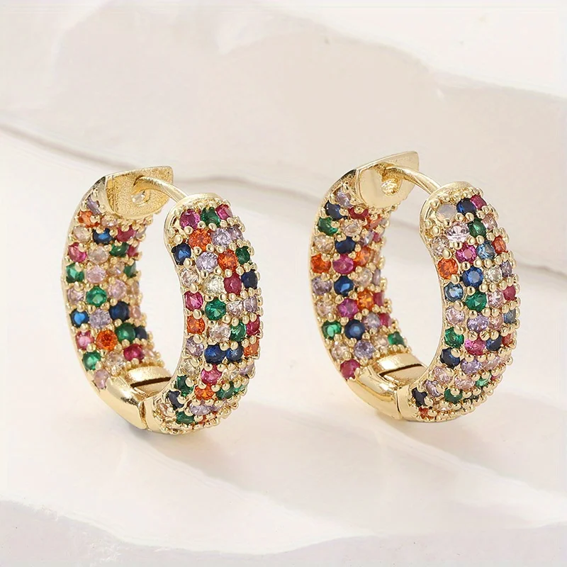 Luxurious Exquisite Inlaid Colored Synthetic Zircon Round Hoop Earrings Women Classic Fashion Party Festival Jewelry Accessories