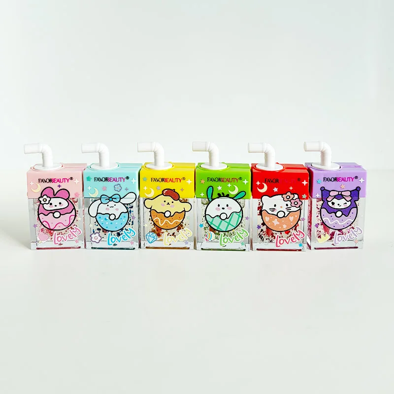 24Pcs Cute Cat Juice Box Fruity Lip Gloss Set 6 Colors Color Changing Lip Gloss Moisturizing Liquid Lipstick Lips Cosmestic