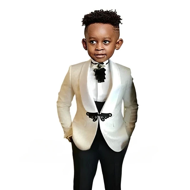 New Boys Suit Wedding Tuxedo 3 pieces Suit White Floral Jacket Pants Vest Formal Party Kids Clothes