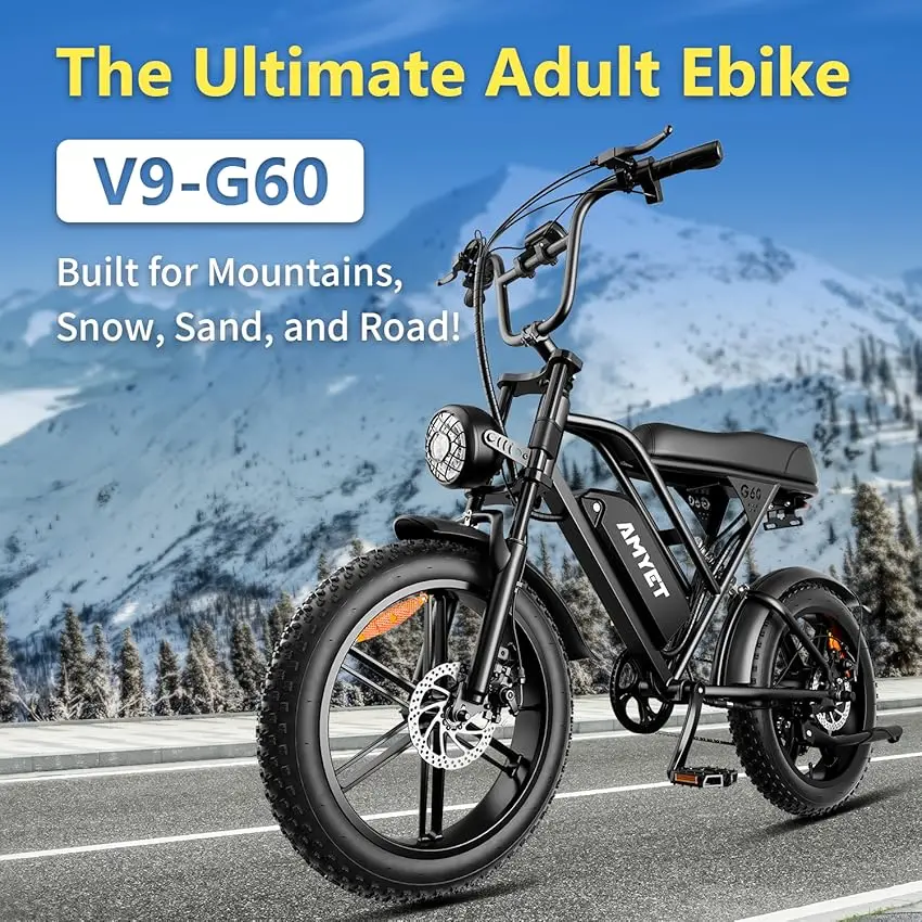 AMYET V9-G60 Adults Electric Bike 1000W Motor Bicycle 48V 20AH 20 Inch Tire Ebike Electric E Bikes Mountain Moped Ebikes For Men