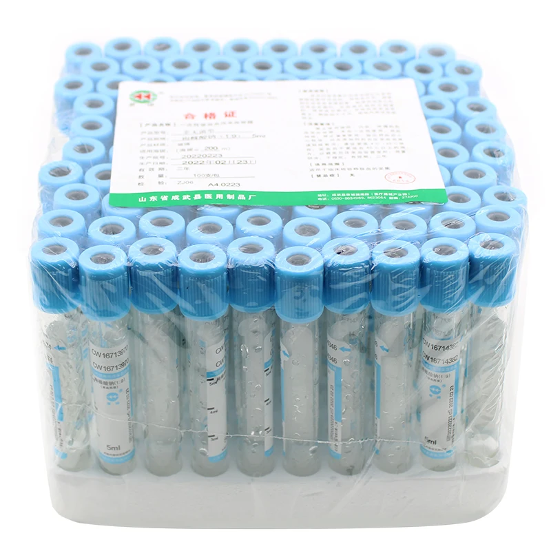 Tubo Plástico Estéril da Coagulação do Sangue Pressão Estéril Negativa Tampão Azul do Vácuo Tubo Prp Sphygimbency 100 Pcs
