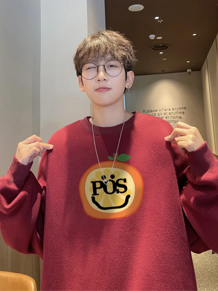

Red Chinese Zodiac Year Hoodl Sweatirt Men's 2024 New Autumn round Ne Oversize American Sle Heavyweight Top