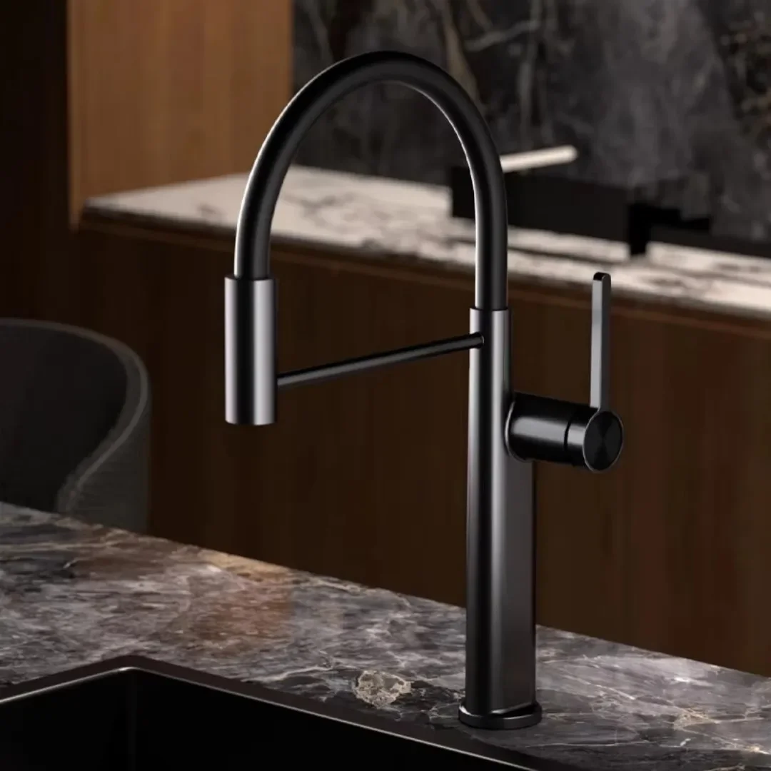 

Brushed Rose Gold Pull Out Kitchen Faucets Brass Black Sink Faucet Brass Sink Tap Rotating Spout Mixers Tap Hot Cold Water Crane