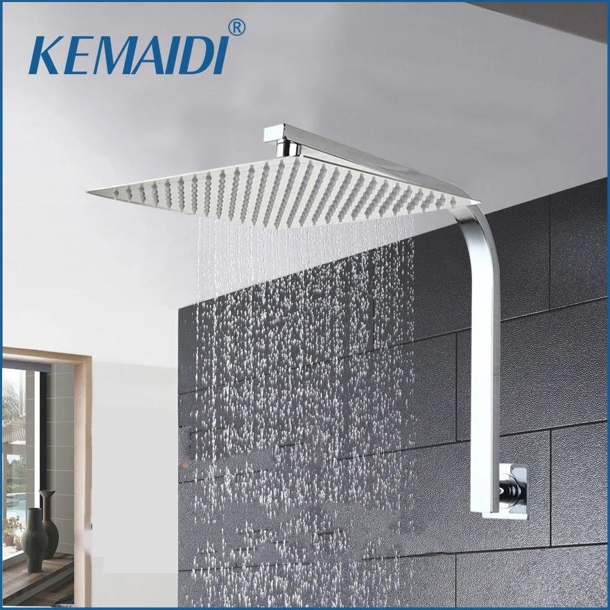 KEMAIDI Bathroom shower Head Gooseneck Square Brass Wall Mount Shower Arm Ultrathin Bathroom Shower Head Set