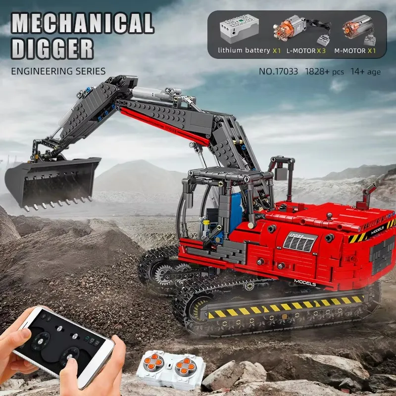 MOULD KING 17033 Engineering Toys for Kids Technical Building Kits Motorized Excavator Clawler Truck Model Bricks Christmas Gift