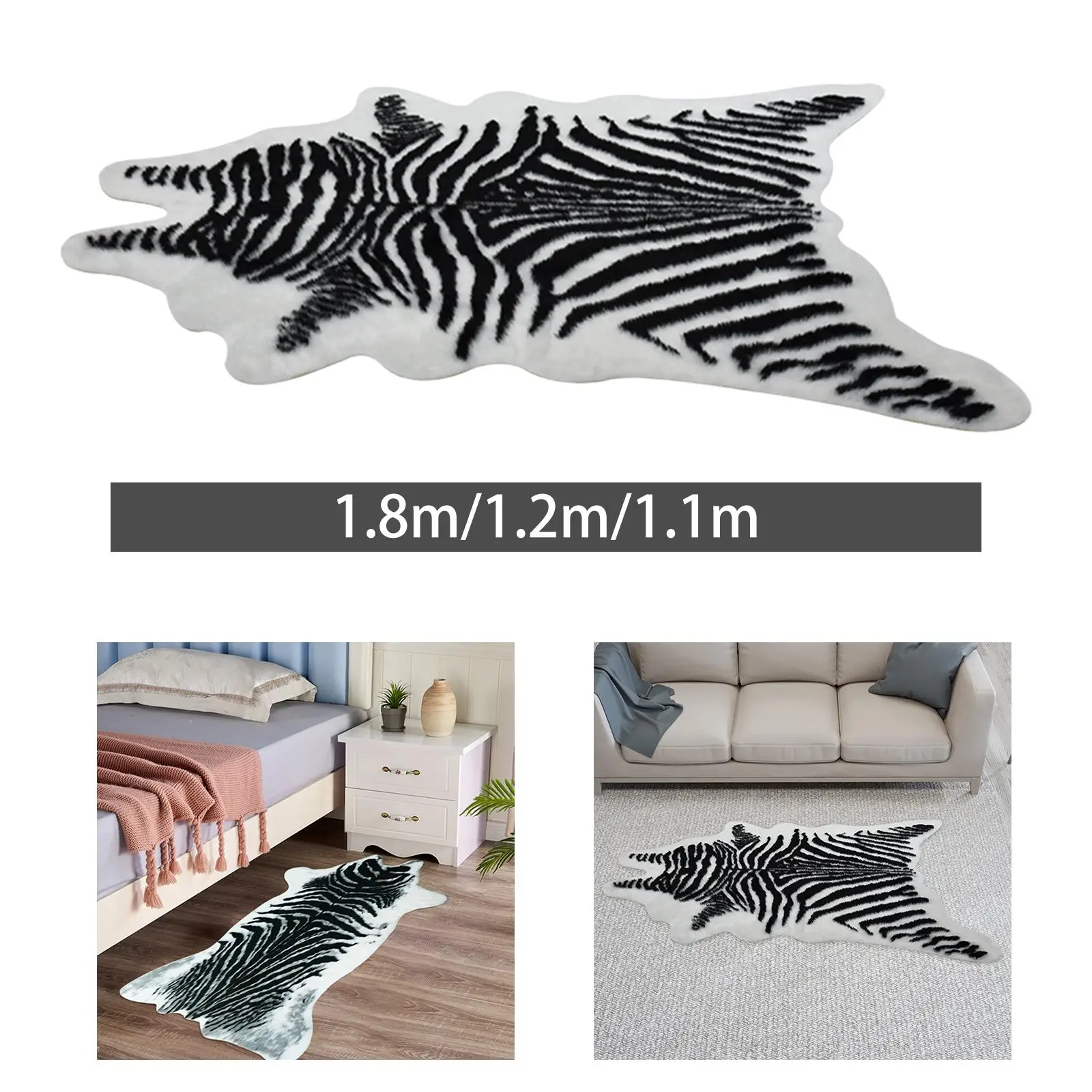 Faux Zebra Print Rug Artificial Anti Slip Carpet for Entryway Kitchen Indoor