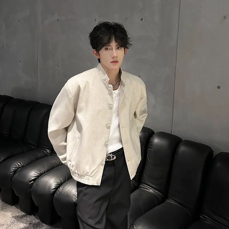 

Fall Faion Casual Stand Collar Men's Jaet Lightweight Mature Sle Single Button ort Length Polyester Fiber Outerwear