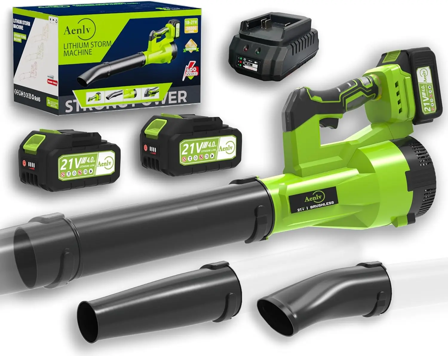 

Leaf Blower Cordless, 400CFM &200MPH Brushless Motor Electric Leaf Blower with 2X 21V 4.0Ah Battery Powered ，5 Speed Powerful Bl