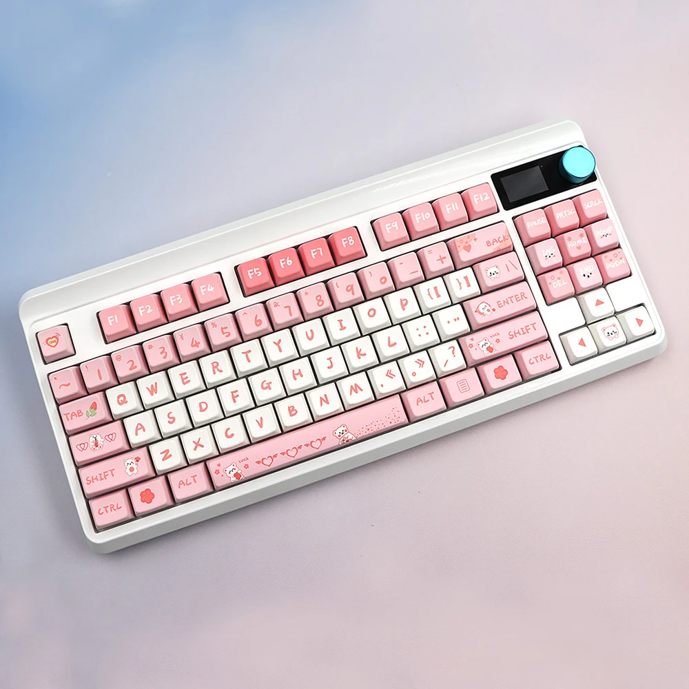 

146 Keys Pink Sakura Bear Keycaps MDA Profile PBT Dye Sublimation Keycap For MX Switch Mechanical Keyboard 6164/67/75/68/87/98