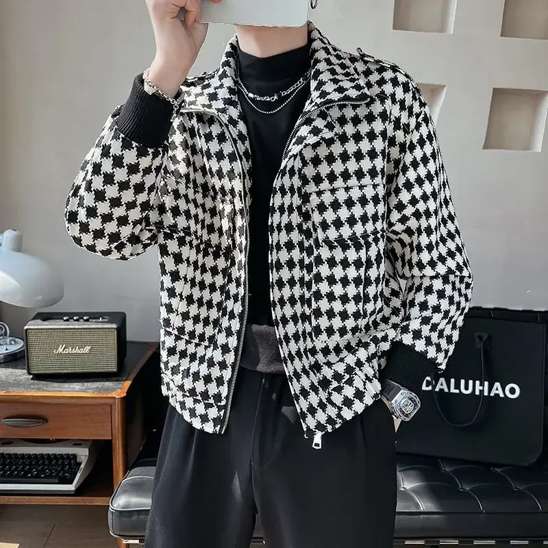 

Fashion Spring Autumn Brand Coat Men's Clothing Printed Jacket Slim Vintage Zips Pockets Business Casual Outerwear Streetwear