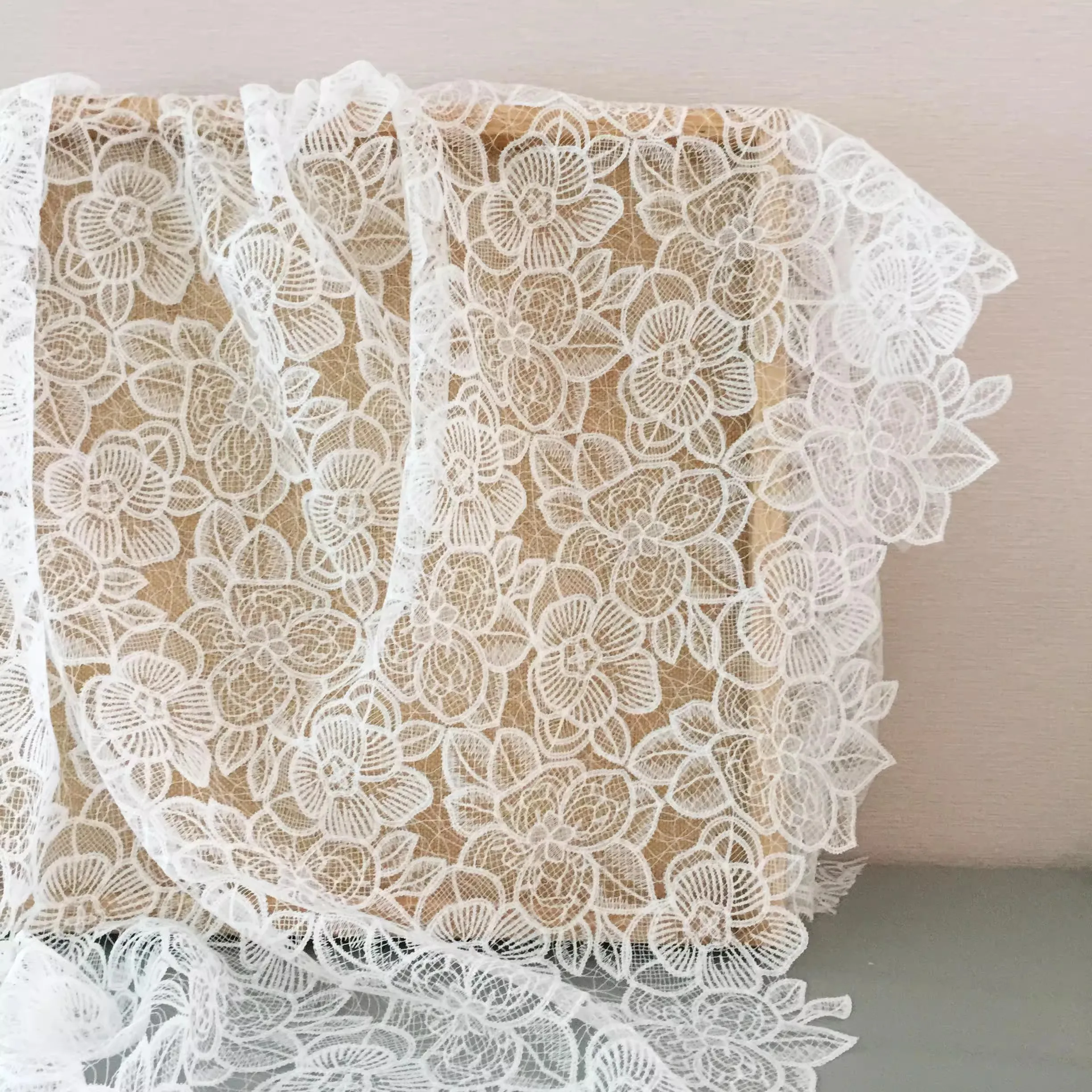 New Fish Silk Embroidery Flower Lace Fabric European and American Wedding Dress Headwear DIY Accessories Designer Fabric