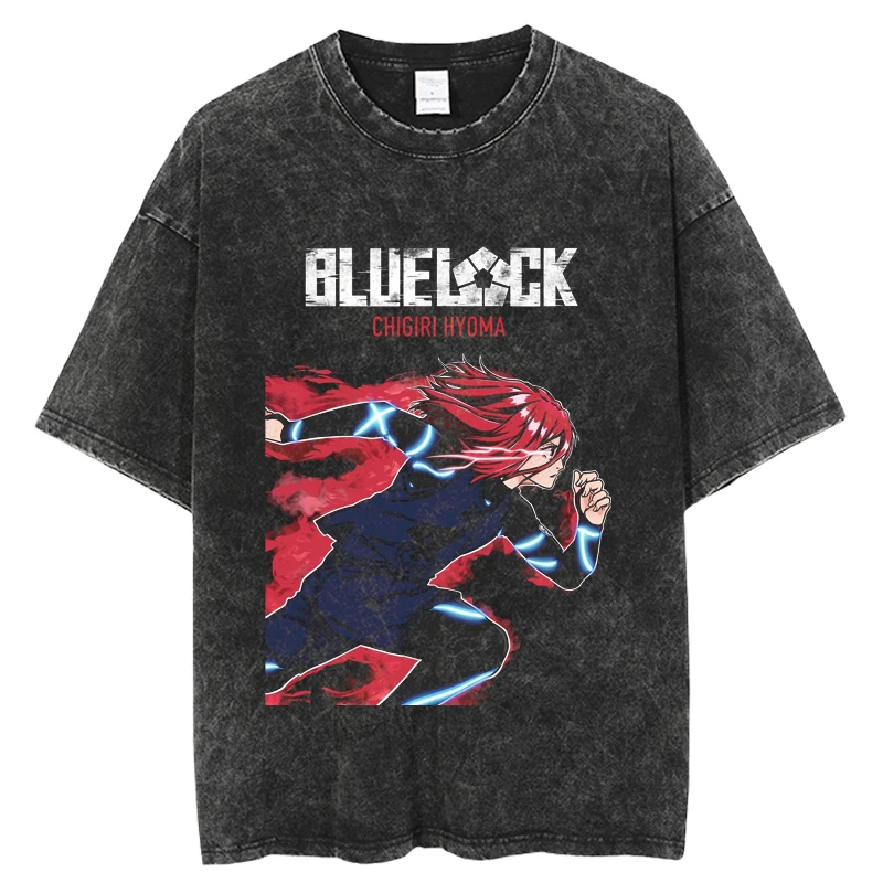 New Blue Lock Hip Hop Streetwear Washed T Shirt 2023 Harajuku Tshirt Summer Short Sleeve T-Shirt Cotton Casual Tops Tees