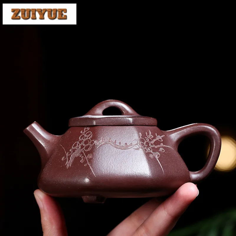 

200 мл Изысканные чайники из фиолетовой глины Исин, восьмиугольный каменный совок ручной работы, чайник из необработанной руды, фиолетовая грязь с фильтром, набор для чая Zisha