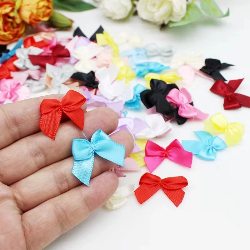 50/100pcs Mix noeud ruban Satin Ribbon Bows 25mm Hand Bow-knot Tie Small Bows for Crafts Christmas Party Decor Accessories
