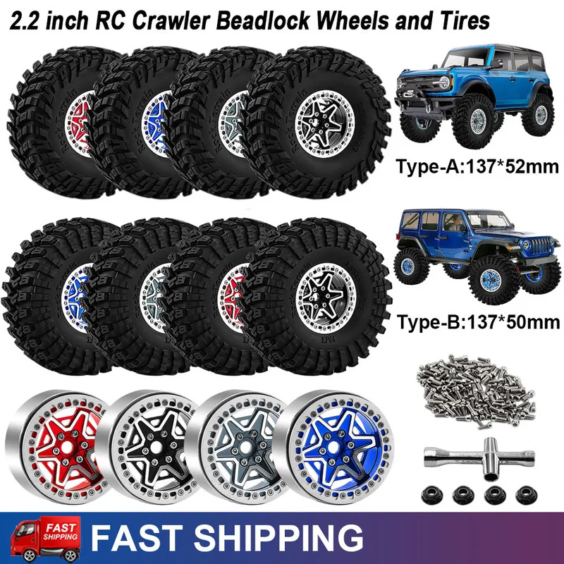2.2 Inch Metal Beadlock Wheels and Rims for 1/8 TRX4 SCX10 H8H CROSS YK MJX AXIAL AXP8 RC Crawler Upgrade Parts