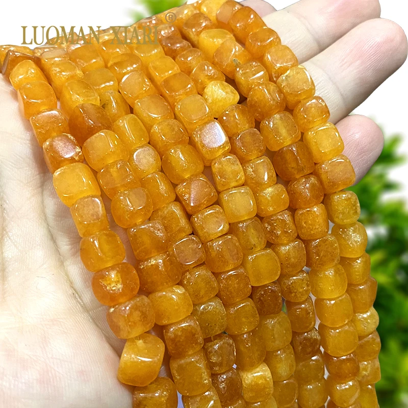 8x8MM Square Orange Chalcedony Angelite Natural Stone Loose Cube Spacer Beads for Jewelry Making DIY Bracelet Charms Accessories