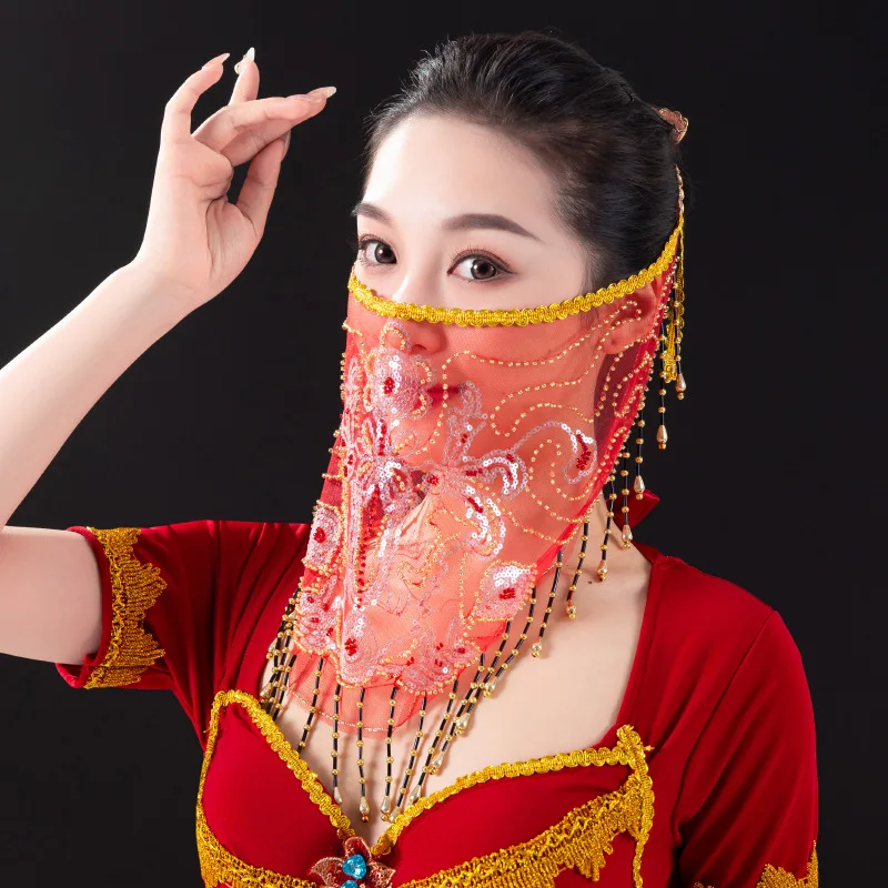 Belly Dance ผ้าคลุมหน้าสำหรับผู้หญิงเผ่าอินเดียสำหรับสุภาพสตรีอุปกรณ์ประกอบการเต้นขายที่แตกต่างกันสี5สี