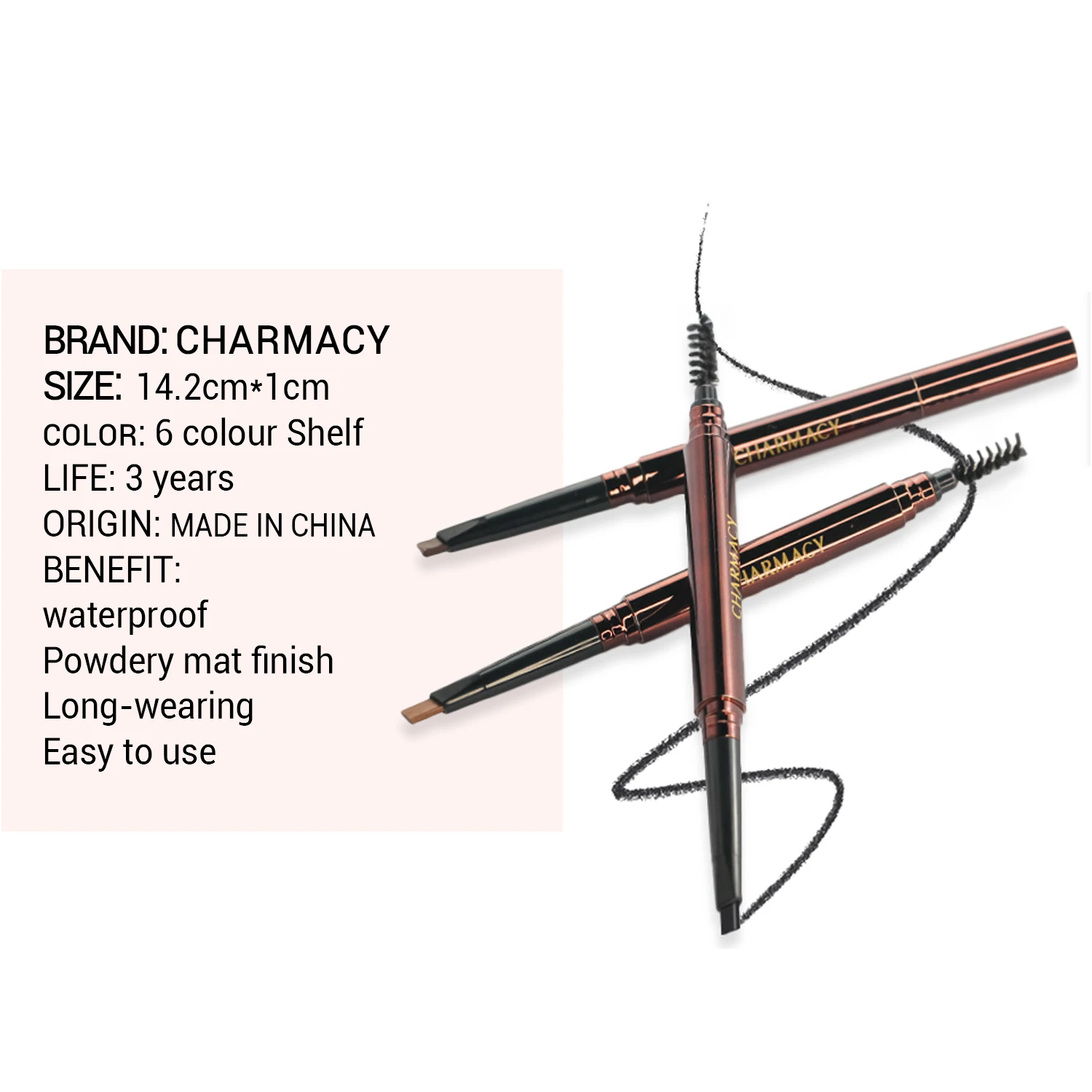 CHARMACY ยาวกันน้ำยาวนาน6สีมัลติฟังก์ชั่2 In 1 Brow ดินสอเขียนคิ้วสำหรับผู้หญิงที่แต่งขนคิ้วเครื่องสำอางค์