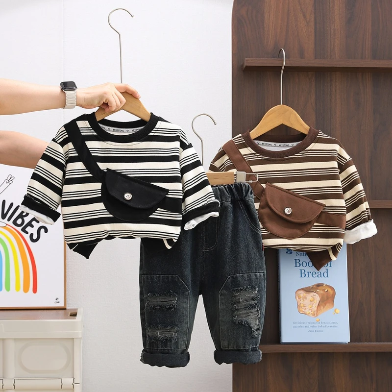 

New Spring Autumn Baby Girls Clothes Children Boys Long Sleeved T-Shirt Pants 2Pcs/Sets Toddler Striped Clothing Kids Tracksuits