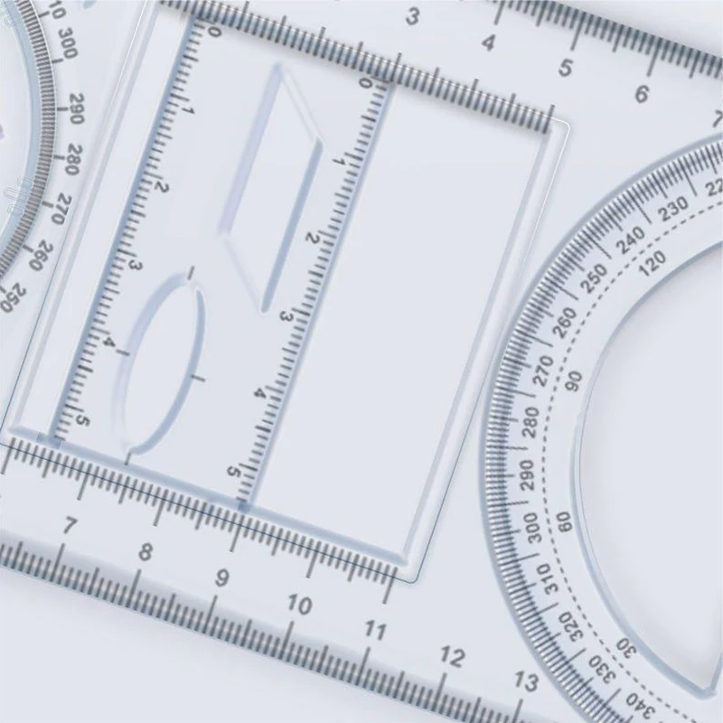 Regla de dibujo geométrica móvil multifuncional para estudiantes de matemáticas, 1 piezas, 360 °, portátil, transparente, 3D