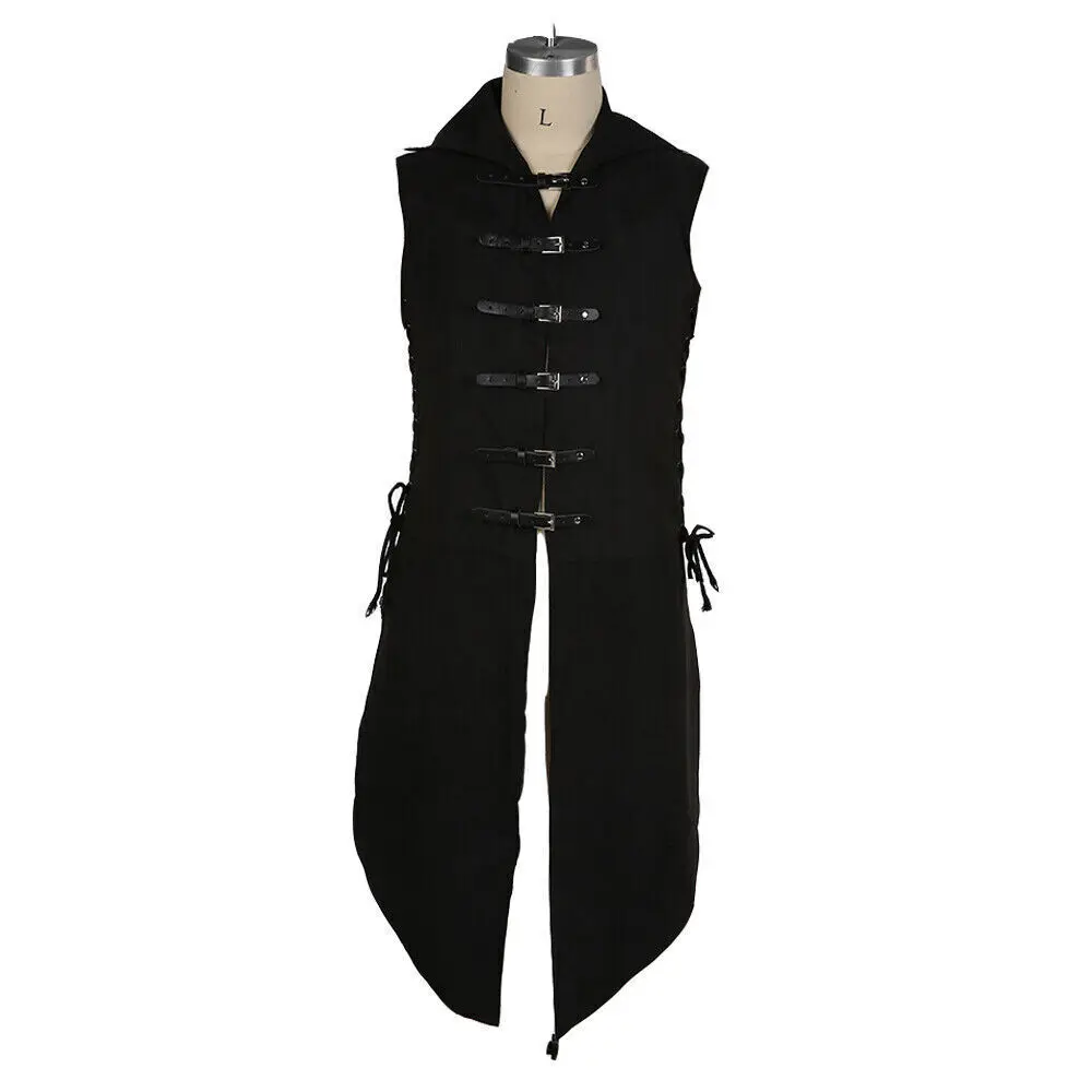 Men\'s Black Gothic Steampunk Velvet Vest Medieval Victorian Double Breasted Men Suit Vests Tail Coat Stage Cosplay Prom Costume