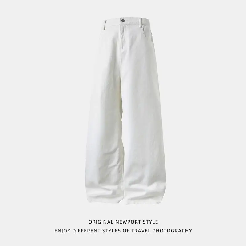 Vintage Washed Loose Fit Pocket Denim Jeans Casual Men's Straight Leg Neutral Style Summer Collection Other Material 100%