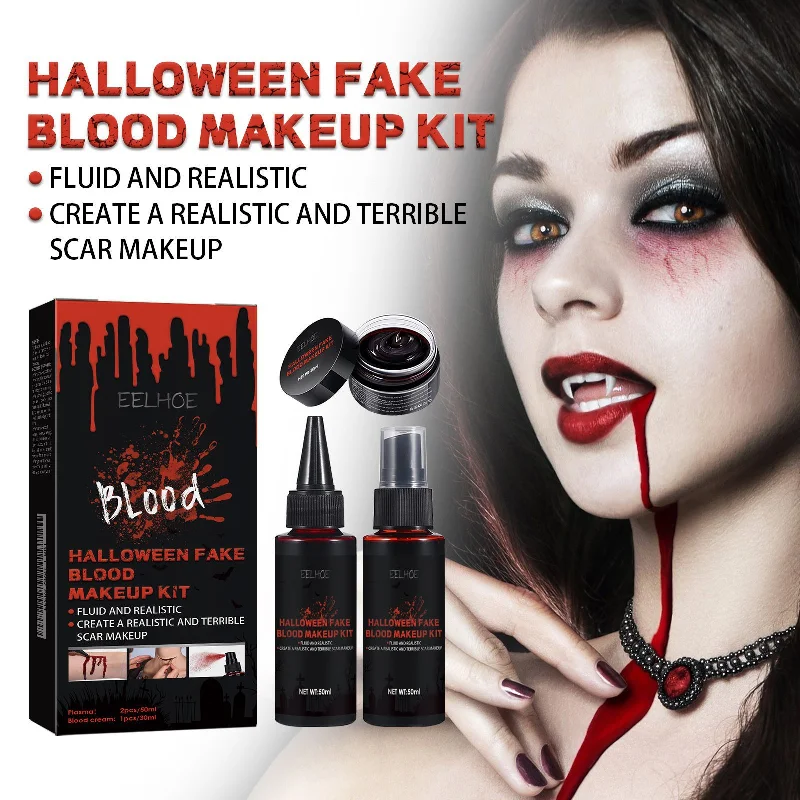 Halloween Fake Blood Cream Spray Kit Realistic Horror Special Effects Makeup Set Costume Party Cosplay Halloween Makeup
