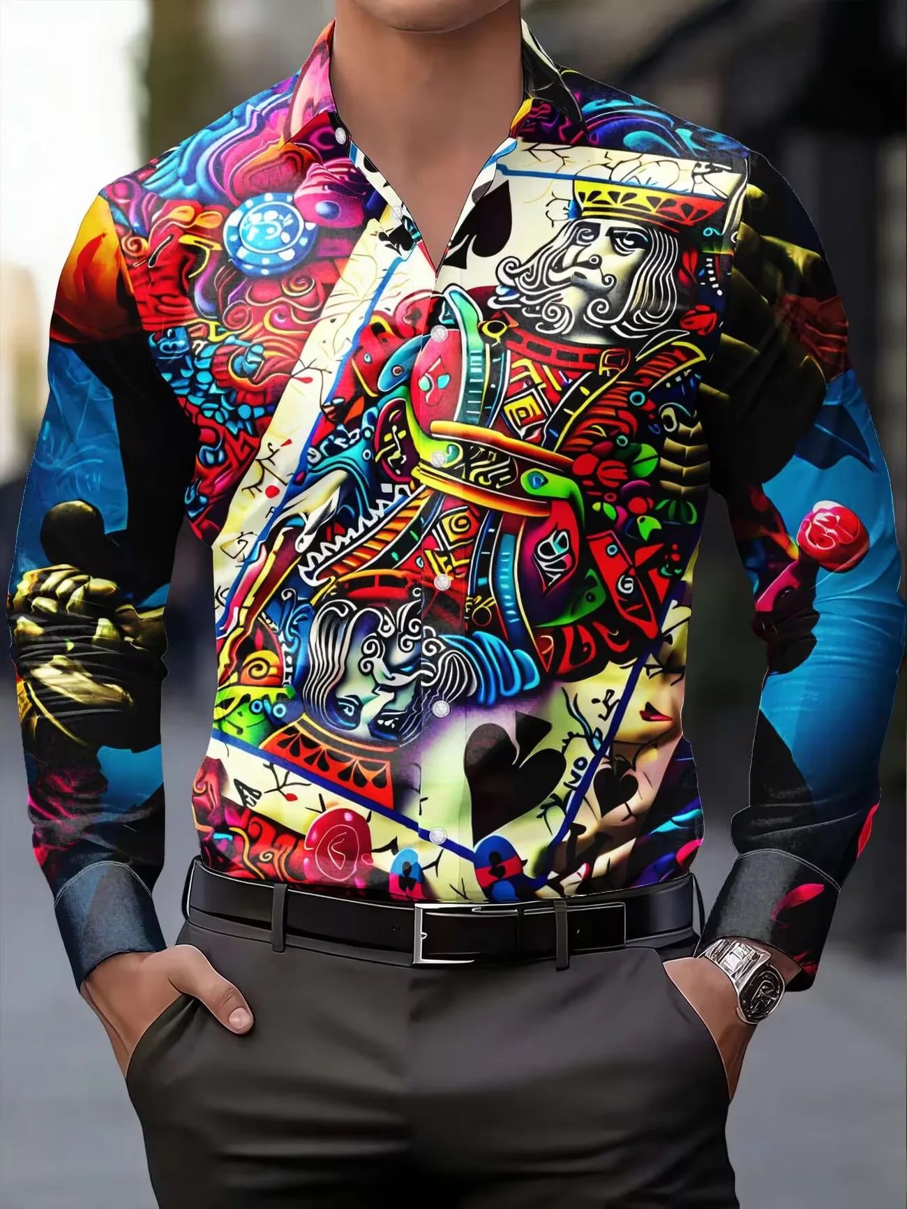 

New green and black Tai Chi totem printed men's long sleeved shirt with ethnic style retro casual shirt clothing