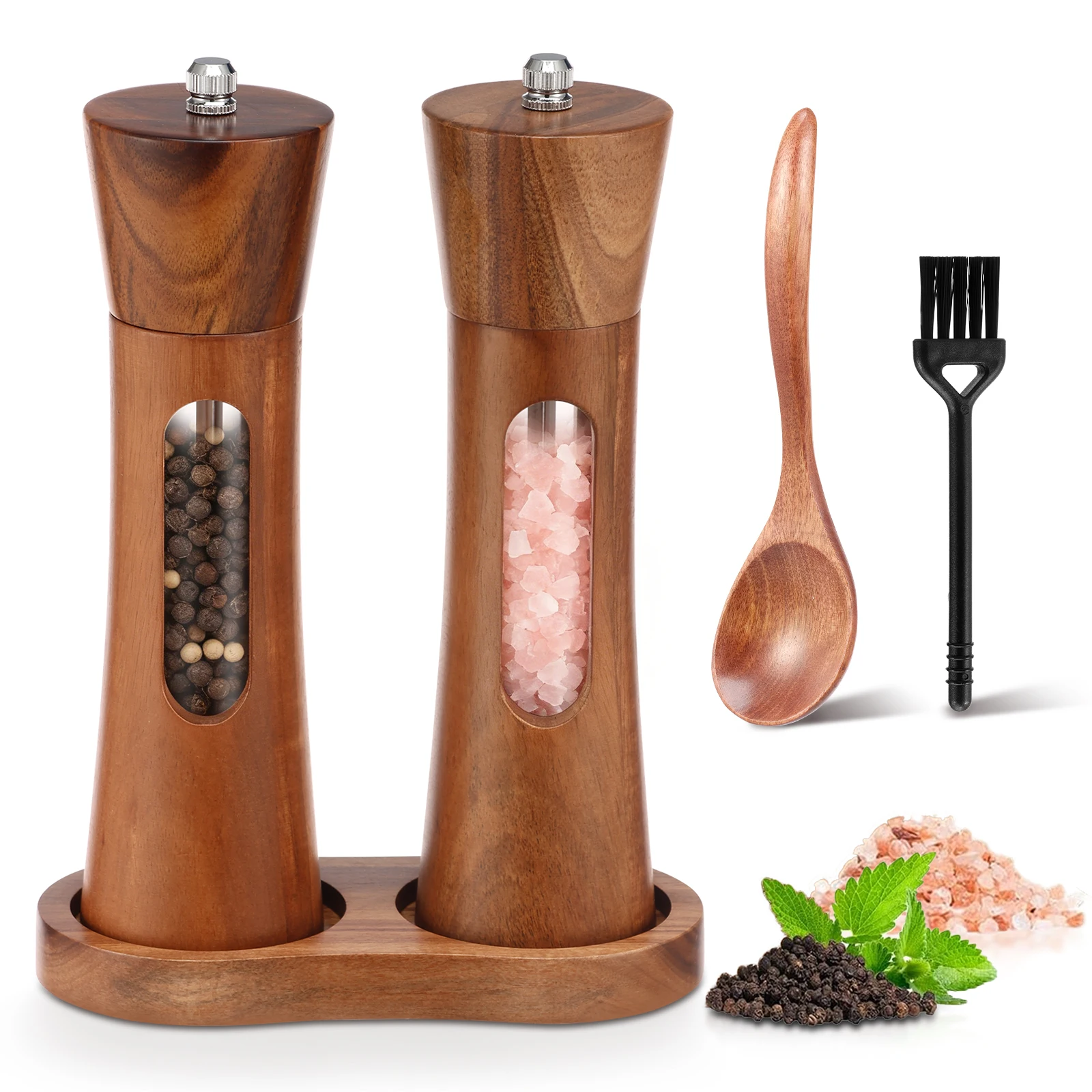 2Pack Wooden Pepper Grinder Salt Pepper Mill Grinding Manual Spice Mill Adjustable Spice Salt Grinder Kitchen Cooking Tool Stuff