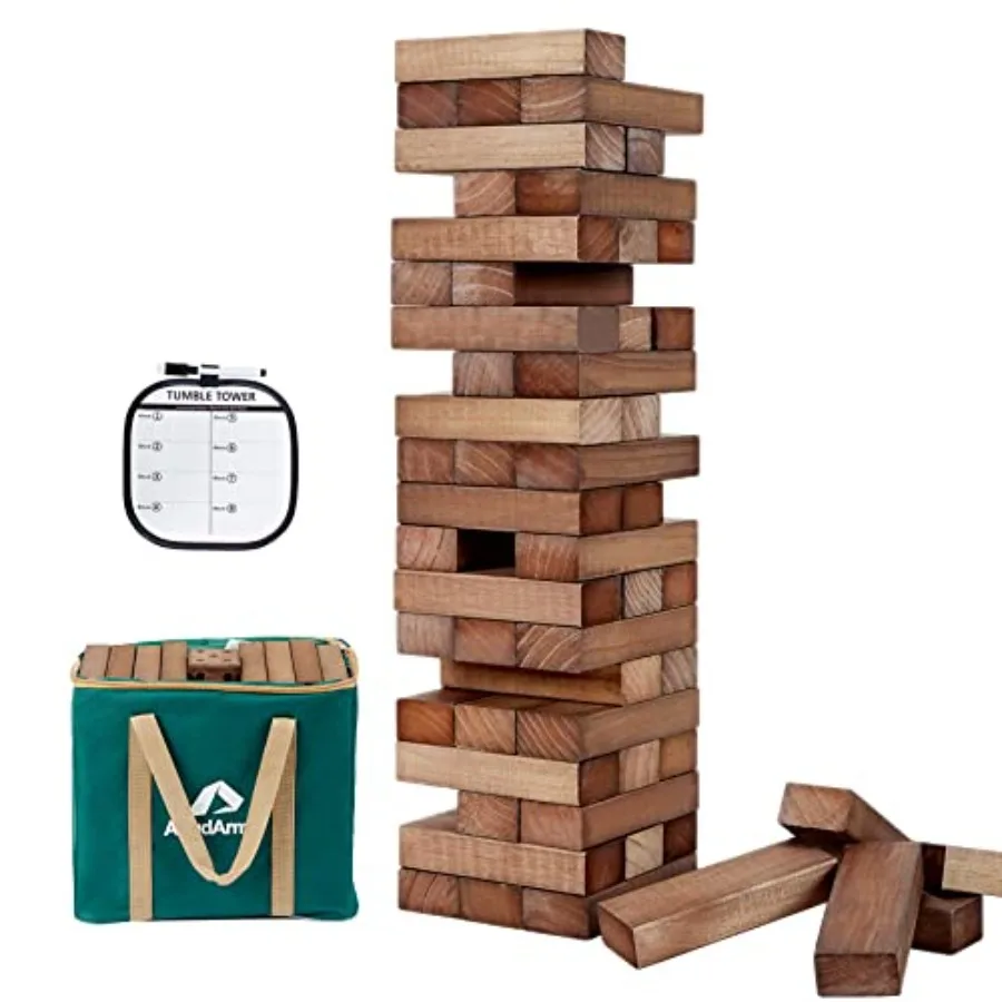

Giant Tumble Tower (Stack from 2Ft to Over 4.2Ft), 54 PCS Pine Wooden Stacking Timber Game with 1 Dice Set - Classic Block Giant