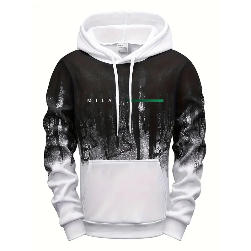 Nowy męski dres z nadrukiem w stylu splash-ink, bluza z kapturem, odzież męska do fitnessu, sportu, joggingu, pojedyncze elementy odzieżowe, topy, spodnie