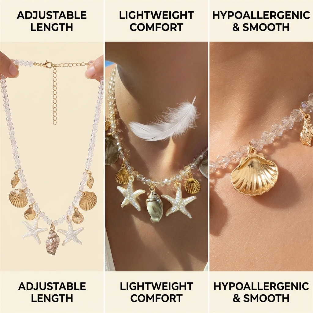 Küsteninspirierte Charm-Halskette mit Transparenter Kette, Choker für Frauen, Sommerurlaub-Schmuck, Erfrischende Marine-Ästhetik für den Urlaubsort – Detail 5