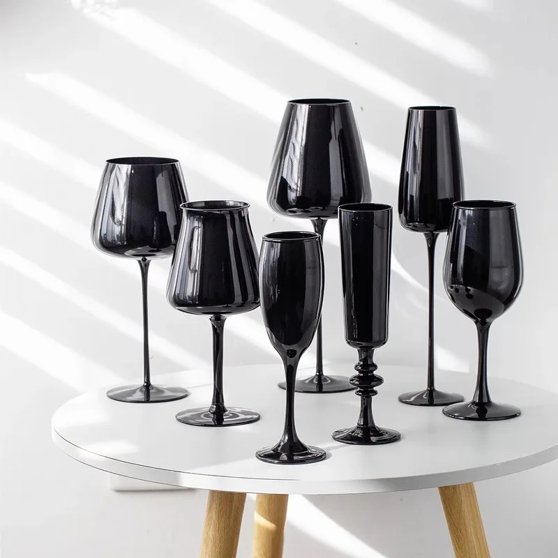 

Black Slim Goblet Black Porcelain Crystal Glass Wine Glass Bordeaux Burgundy Home Decoration Ornaments Wine Glass Champagne Cups
