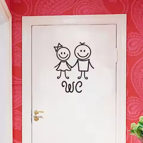 Funny Bathroom Toilet Stickers Fashion Style Vinyl Door Stickers