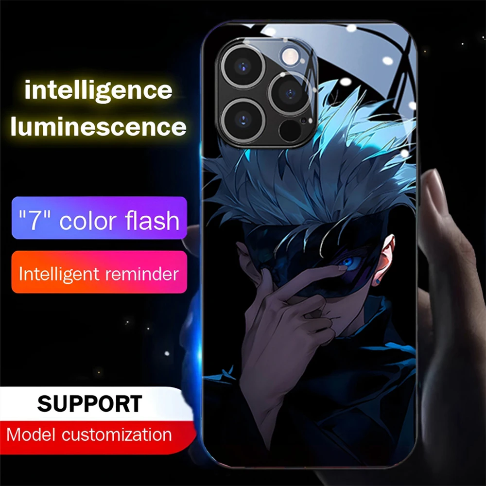 Top Anime LED Light Smart Luminous Voice-activated Sound Control Phone Case For iPhone 16 15 14 13 12 11 Pro Max X XR XS Plus