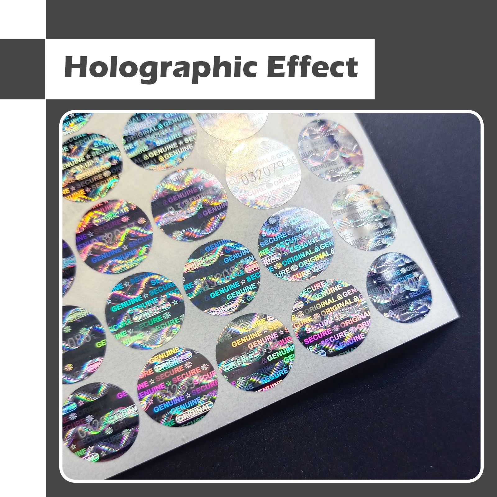 Pegatinas circulares de holograma a prueba de manipulaciones, sello de garantía personalizado, etiqueta de seguridad genuina con número de serie